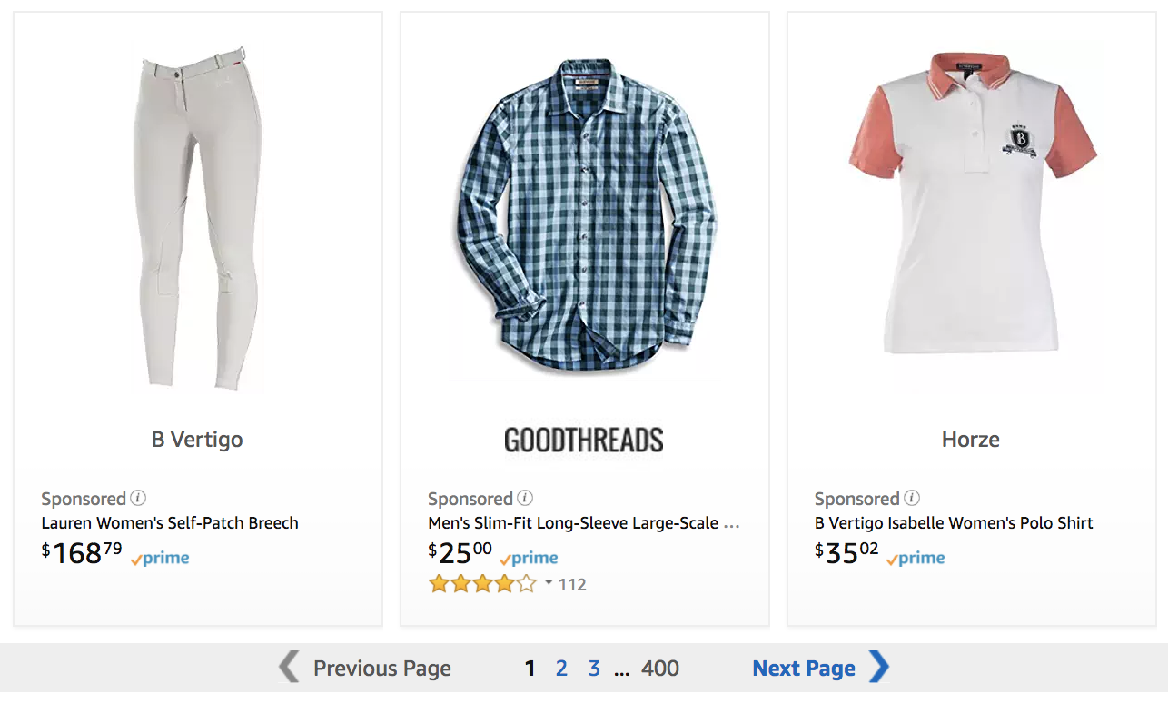 Three Sponsored Ads from Amazon Competing for Ralph Lauren's Keywords